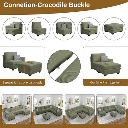 Legend Vansen U-Shaped Modular Sectional Sofa, Corduroy Couch with Ottoman, Deep Seat & Removable Cushion, 6-Seat Oversized Sofa, Easy Assembly for Living Room Apartment