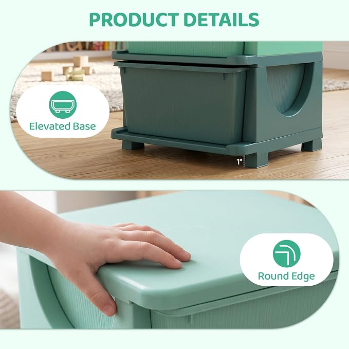 Qaba 3 Drawers Kids Storage Unit, 3 Tier Stackable Toy Organizers and Storage Chest for Bedroom, Nursery, Playroom, Living Room, Boys, Girls, Toddlers, Green