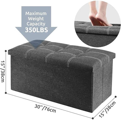YOUDENOVA 30 Inch Storage Ottoman, Folding Ottoman with Storage, Linen Storage Bench Supports Up to 350 lbs, Footrest Seat for Living Room, Bedroom, Gray