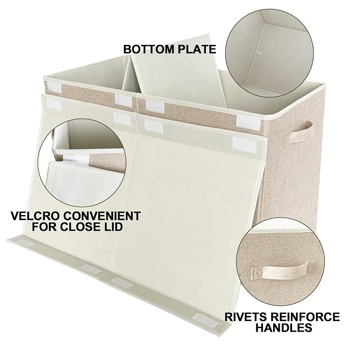 Large Toy Box Chest Storage with Lid - Collapsible Kids Toys Boxes Organizer Bins Baskets with Handles for Boys, Girls, Nursery, Playroom, Clothes, Blanket, Bedroom(Beige)