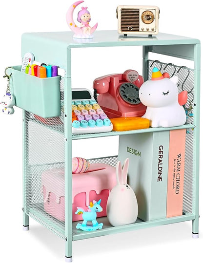 Mint Green Kids Nightstand, Small Nightstand for Bedroom, End Table with Hooks and Holder, Toddler Bedside Table, Desk Organizer for Office, Small Desk for Living Room, Dorm (Mint)