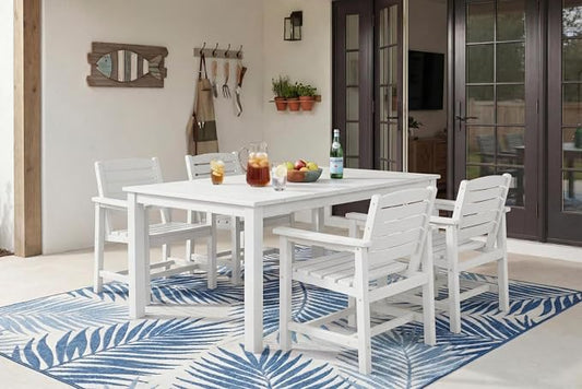 Perli™ 5-Piece Outdoor Dining Set, All-Weather HDPE Patio Furniture with 4 Armrest Chairs and Rectangular Table, UV-Resistant 4-Person Set for Deck, Backyard, White