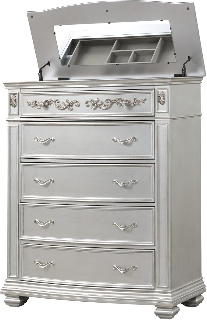 First of a Kind Valentina Silver King 5 Piece Bedroom Set
