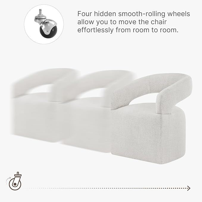 KISLOT Upholstered Dining Chairs Set of 2, Modern Rolling Dining Chairs with Hidden Casters, Arm Kitchen Chairs with Linen Look Fabric, Padded Barrel Chairs for Dining Room, Kitchen, Bedroom, Beige