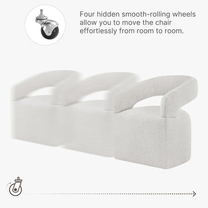KISLOT Upholstered Dining Chairs Set of 2, Modern Rolling Dining Chairs with Hidden Casters, Arm Kitchen Chairs with Linen Look Fabric, Padded Barrel Chairs for Dining Room, Kitchen, Bedroom, Beige