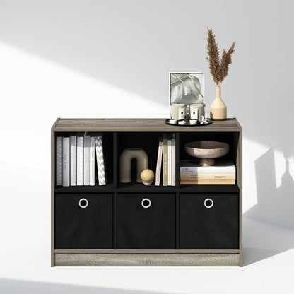 Furinno Cubic Closet Organizers and Storage, 6-Cube Closet Organizer with Bins, Open Shelf Storage, for Wardrobe, Bedroom, Living Room, French Oak/Black
