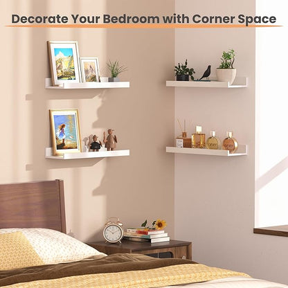 upsimples Floating Shelves for Wall, Wall Shelves for Decor Storage Set of 6, Wall Mounted Wood Shelf for Bedroom, Living Room, Bathroom, Kitchen, Picture Ledge Shelf, White