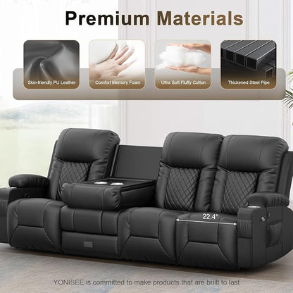 YONISEE 4 Seat Recliner Sofa with Flip Backrest Design, Loveseat Reclining Sofa with Storage Drawer, USB Ports, 2 Cell Phone Holder, Loveseat Recliner Couch for Living Room