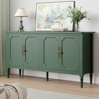 RoyalCraft Buffet Cabinet with Storage, 59" Vintage Sideboard with Adjustable Shelves, Mid Century Modern Painted Credenza Coffee Bar for Kitchen, Dining Room, Entryway, Living Room, Forest Green