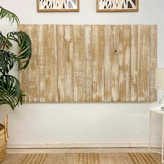 Barn Walls Boho Whitewash Headboard, Bohemian Design, Solid Wood Headboard, Floating Panels, Wall Mount, Adjustable Height, Easy Assembly, Twin Size