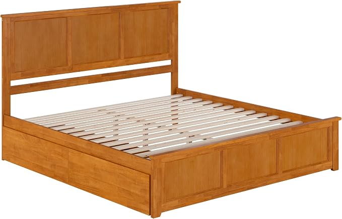 AFI, Madison King Solid Wood Platform Bed with Matching Footboard & Storage Drawers, Light Toffee
