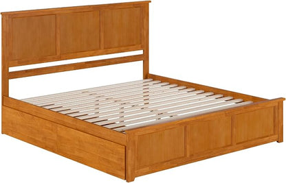 AFI, Madison King Solid Wood Platform Bed with Matching Footboard & Storage Drawers, Light Toffee