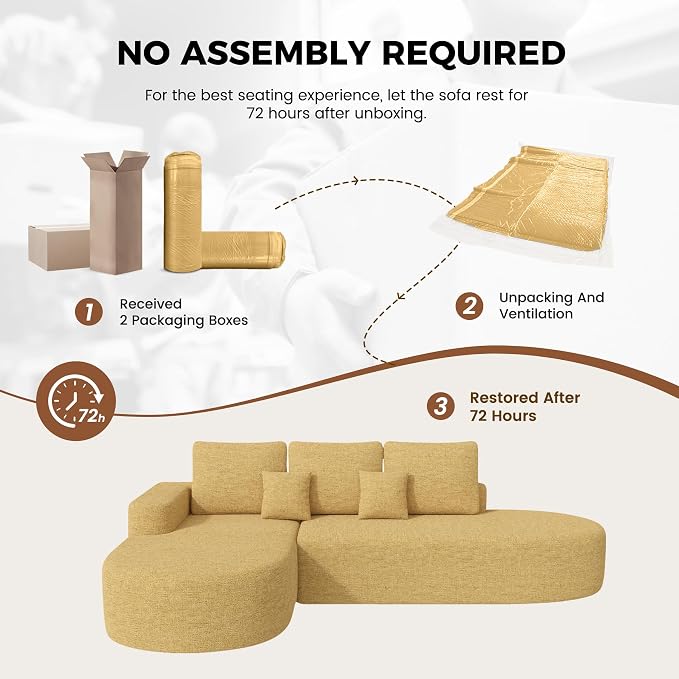 112" Modular Curved Sofa, Oversized Couches for Living Room, Modern Cloud Couch with Deep Seat, Chenille Foam Couch, No Assembly Required, Yellow, 1PCS