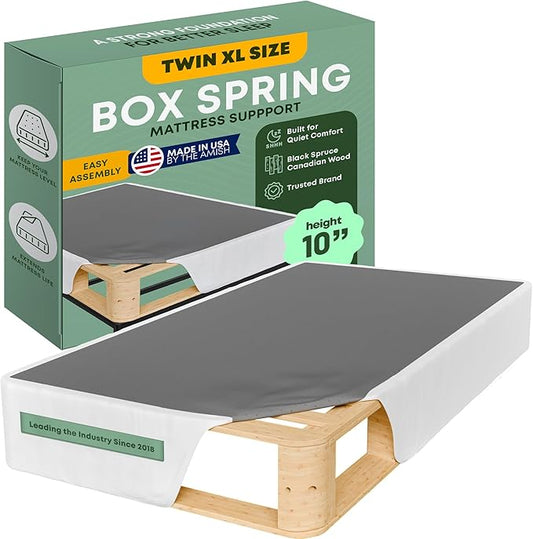 Greaton, 10” Twin XL Box Spring for Twin XL Size Bed – Amish-Made in the USA – Solid Wood Mattress Foundation with Stable & Quiet Support – Flat-Packed & Easy Assembly – White