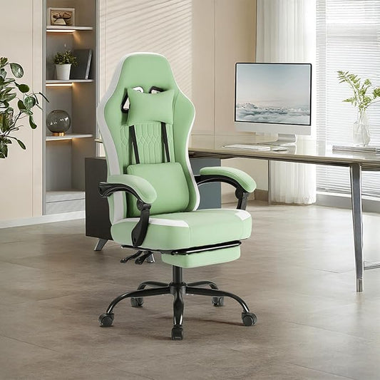 DUMOS Gaming Chair with Linkage Armrests, Video Game Chairs with Pocket Spring Cushion, Ergonomic Computer Silla Gamer Office Desk Chair with Footrest for Adults & Students, Mint Green