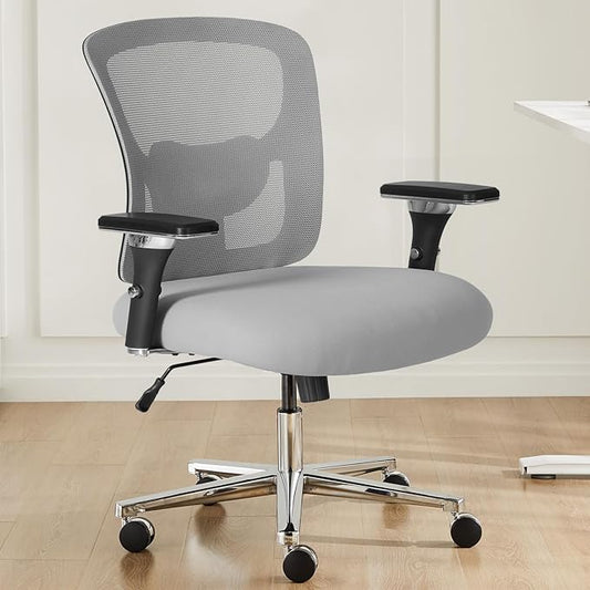 DUMOS Big and Tall Office Desk Chair with Lumbar Support, 500lbs Heavy Duty Mesh Ergonomic Computer Chair with 4D Armrest and Wide Comfy Seat, Swivel Wheels for Adult, Grey