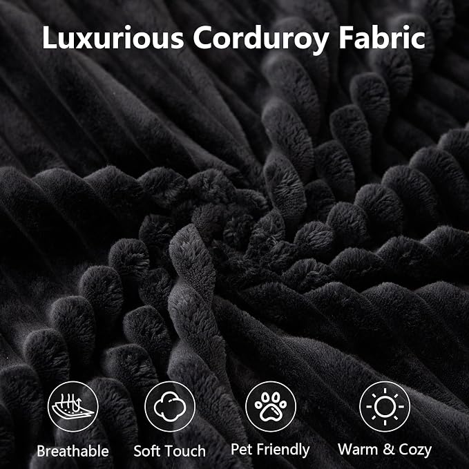 95.8" Cloud Sectional Couch with L-Shape Chaise, Modern Modular Comfy Sofa Chaise Longue, Upholstered Corduroy Couches Sleeper with Deep Seat for Living Room Bedroom, No Assembly Required, Black