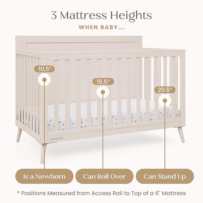Delta Children Lola 6-in-1 Convertible Crib - Converts from Baby Crib to Toddler Bed, Daybed, Sofa Bed and Full-Size Bed with and Without Footboard, Fits Standard Full-Size Crib Mattress, Soft Beige