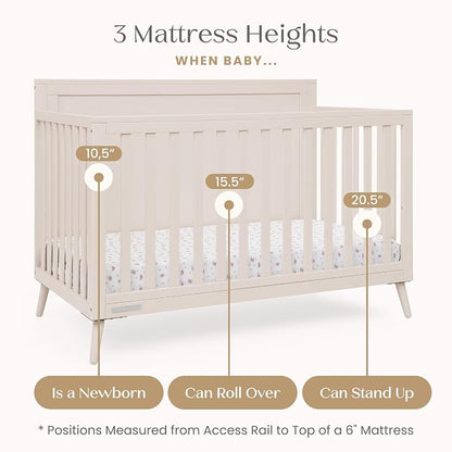 Delta Children Lola 6-in-1 Convertible Crib - Converts from Baby Crib to Toddler Bed, Daybed, Sofa Bed and Full-Size Bed with and Without Footboard, Fits Standard Full-Size Crib Mattress, Soft Beige