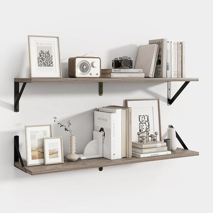 Axeman 32 Inch Floating Shelves | 8 Inch Deep Grey Wood Wall Shelves Set of 2 | 31.5" W x 8" D Rustic Grey Shelves for Bathroom Kitchen Living Room