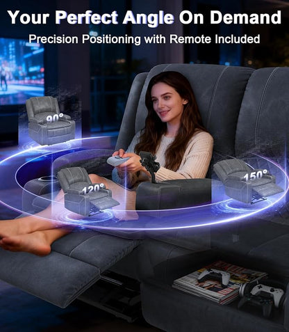 Power Loveseat Recliner Sofa, Removable Armrest 3 Seats Power Reclining Loveseat with Remote Liftable Console, Wall Hugger RV Theater Seating with Storage & USB & RGB (Velvet, Grey)