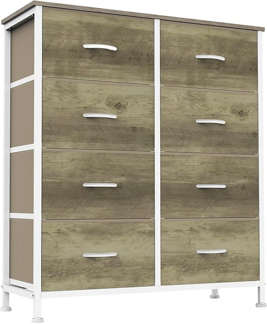 Sweetcrispy 8 Drawer Dresser for Bedroom, Large Fabric Storage Tower | Organizer Chest of Drawers with Metal Frame and Wooden Top for Nursery Closet Living Room Entryway, Oak Finish