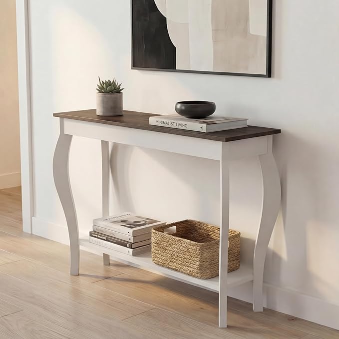 ChooChoo Narrow Farmhouse Console Table, Chic Accent Sofa Table, Entryway Table, Soft White