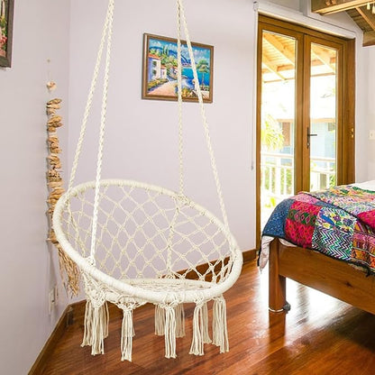 Macrame Hammock Chair Swing with Hardware Kits, Handmade Knitted Hanging Chair for Bedroom,Indoor,Outdoor, Balcony, Yard, Porch- 265 Pound Capacity -29.53" L x 29.53" W x 45.28" H