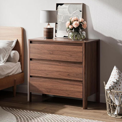MAISONARIA Walnut 3-Piece Dresser Bedroom Set, 6 Drawers Dresser & 3 Drawer Nightstands with Hidden Handles, Wood Chest of Drawers for Bedroom, Living Room, Entryway
