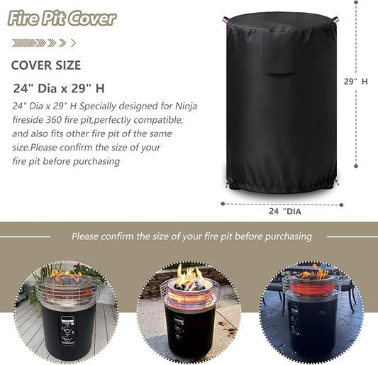 Fire Pit Covers for Ninja Fireside 360 Outdoor Heater & Fire Pit,Outdoor Heavy Duty 600D Waterproof Cover for Ninja Fireside 360 Outdoor Heater,24" Dia x 29" H,Black