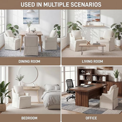 UVV Upholstered Dining Chairs Set of 2, Modern Kitchen Chair Dining Room Chair with 4 Casters, Linen Armchair for Bedroom Reading Room Living Room, Beige