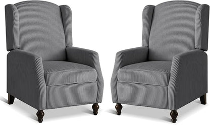 Upholstered Wingback Recliner Chair, Cozy Corduroy Manual Push Back Recliner for Living Room, Bedroom (2, Gray)