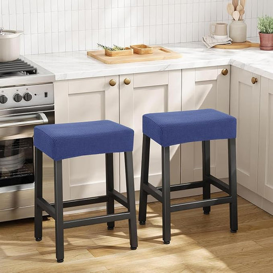 YISUN Stool Covers Rectangle - 2 Pack Stretch Waterproof Saddle Seat Cover Counter Bar Stools Bar Chairs Covers Kitchen Island Chairs Cushion Protector (2, Navy Blue)