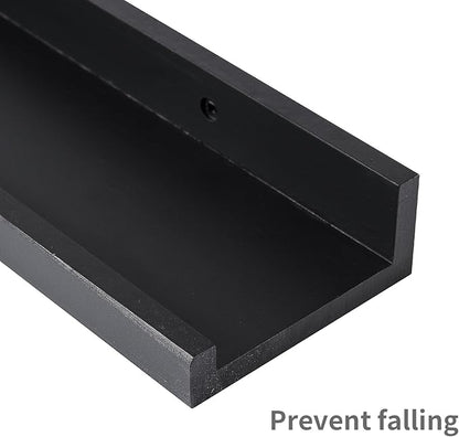 MBYD Dark Black Solid Wood Floating Shelves for Wall, 24 Inch Modern Photo Shelf Wall Mount, Picture Ledge with Lip Set of 3, Book Shelves for Bathroom Bedroom Kitchen Living Room Nursery