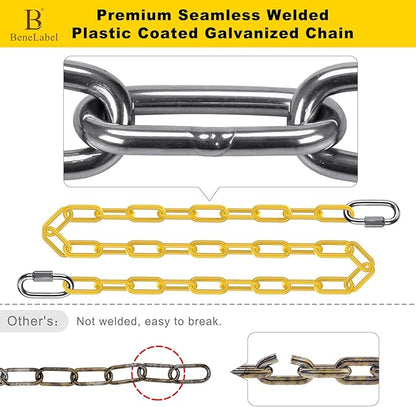 2Pcs 20" Heavy Duty Hanging Chain with Hook Swing Extension Chain Yellow | 1000 LB Capacity Coated Hammock Extension Chain for Swing Set, Hanging Chair, Porch Swin, Heavy Bags, for Indoor Outdoor Use
