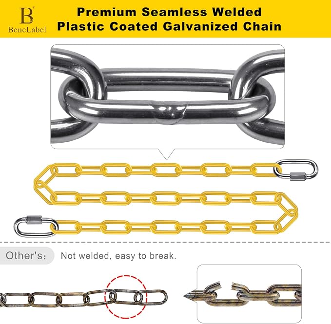 2Pcs 40" Heavy Duty Hanging Chains with Carabiners 1000 LBs Capacity Swing Chain Extension with Hooks Hammock Chains Yellow Coated Chain for Hanging Chair, Punching Bags, Swing Chair, Egg Chairs