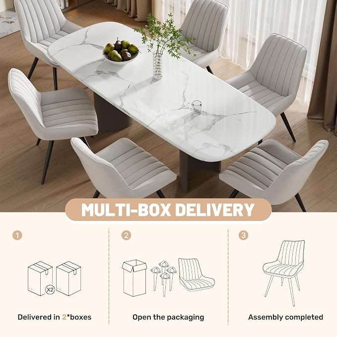 Dining Chairs Set of 6, Mid Century Modern Kitchen Chairs with Soft Cushion, Comfortable Upholstered Fabric Dining Room Chairs for Kitchen, White