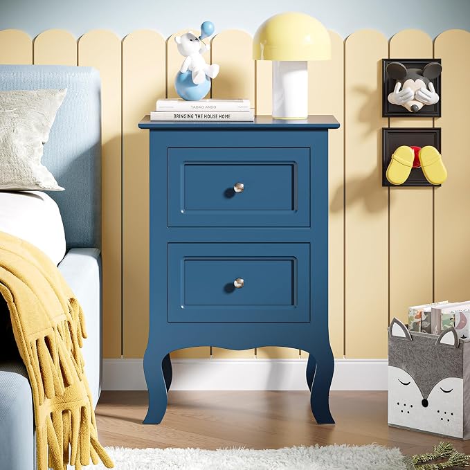 Bonnlo Blue Nightstand with 2 Drawers, Blue Night Stand Bedside Table for Bedroom, Kids Room, Living Room, Small Spaces, Dorm, 15.75" W x 11.8" D x 23.6" H