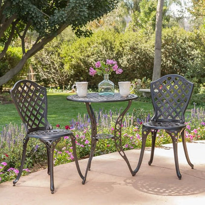Metal Bistro Set, Bono Outdoor Patio Dining Set Garden Cafe Table and Chair Set for Balcony Porch Backyard Deck Lawn Outdoor Seating