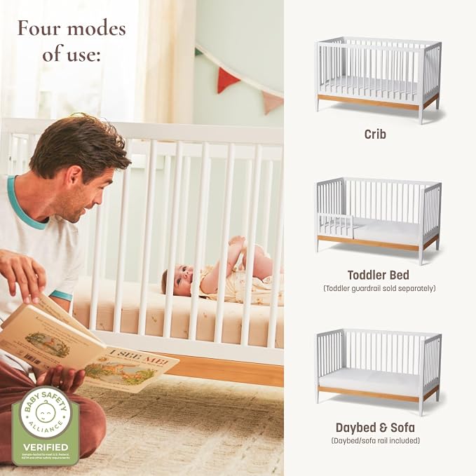 Little Seeds Clover 4-in-1 Convertible Baby Crib to Toddler Bed, Grove Green
