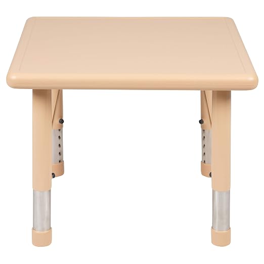EMMA + OLIVER 24" Square Natural Plastic Height Adjustable Activity Table - School Table for 4