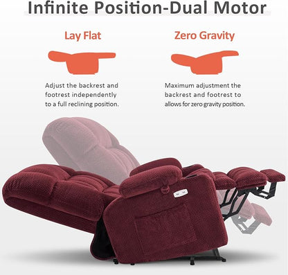 MCombo Oversized Power Lift Recliner Chair for Elderly, Dual Motor Lift Chair with Heat and Massage, Lay Flat Lift Chair for Big and Tall, Cup Holders, Fabric R7891 (Large-Wide, Burgundy)