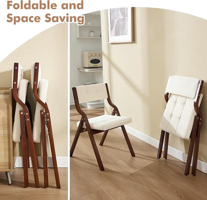 6-Pack Folding Dining Chairs with Cushion,Padded Foldable Dining Chairs,Portable Wooden Folding Chairs with Tufted Buttons Seat for Dining Rooms Kitchen Wedding and Party Indoor Walnut Beige