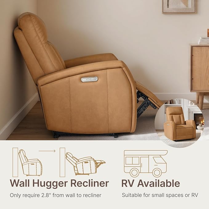 KISLOT Wall Hugger Power Recliner Chair with USB & Type-C Ports Faux Leather Recliner 135° Reclining Small Space Electric Sofa for RV Living Room Bedroom