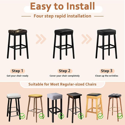 PU Leather Bar Stool Covers Rectangular, 100% Waterproof Stool Covers Rectangle Super Stretch 20% Thicker Leather Saddle Stools Cover Rectangular Counter Bar Stools with Elastic Band (2 PCS, Black)