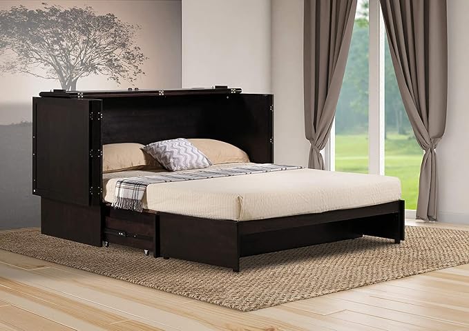 Mega Solutions Emurphybed Daily Delight Murphy Cabinet Chest Bed with Charging Station 8 Inch, Queen (Java)