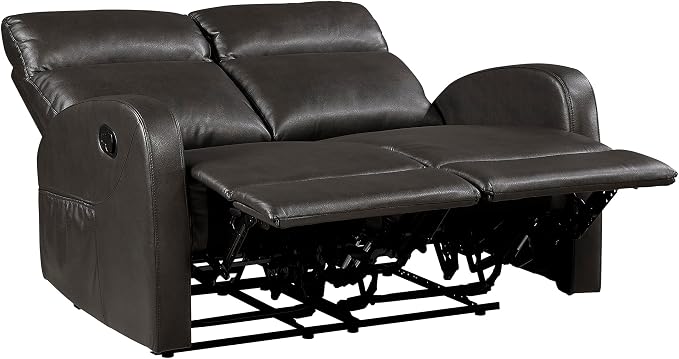 Lexicon Manual Reclining Loveseat, Faux Leather Loveseat Recliner, Wall Hugger, Track Arms, Magazine Pockets, Manual Dual Recliners for Living Room/Office/Apartment, Easy Assembly, Espresso