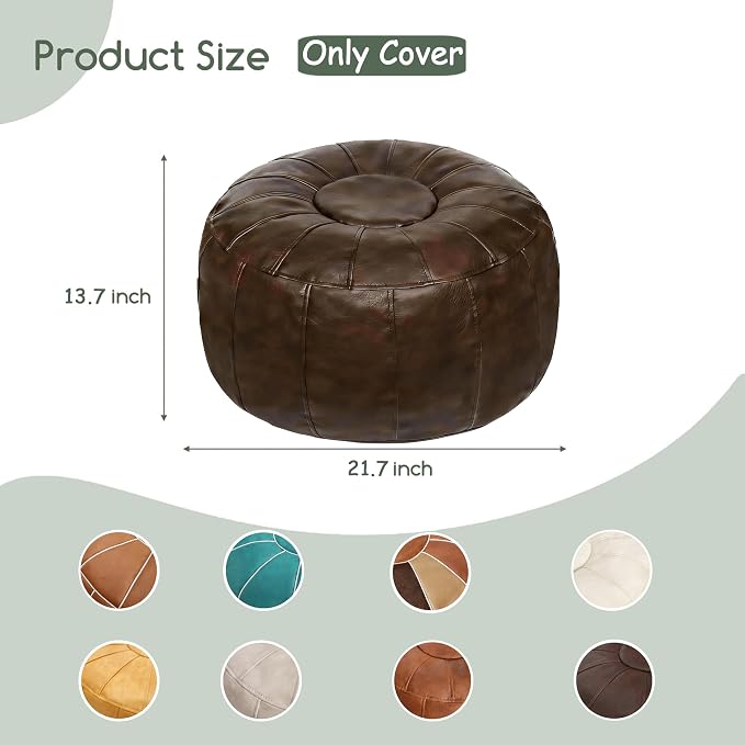 Thgonwid Unstuffed Moroccan Storage Pouf Foot Stool Ottoman Seat Handmade Faux Leather Bean Bag Floor Chair Foot Rest for Living Room, Bedroom or Balcony (Deep Coffee)
