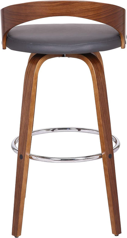 Armen Living Sonia 30" Bar Height Swivel Gray Faux Leather and Walnut Wood Bar Stool - Set of 4