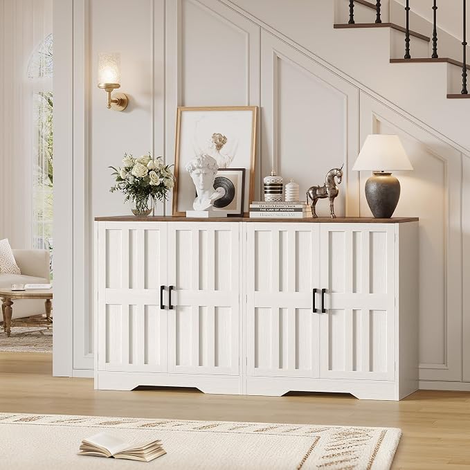 Sideboard Buffet Cabinet, Modern Farmhouse Kitchen Storage Cabinet, Small Modular Accent Cabinet Coffee Station Bar Media Console Table Credenza for Kitchen Dining Room, Living Room Entryway Hallway